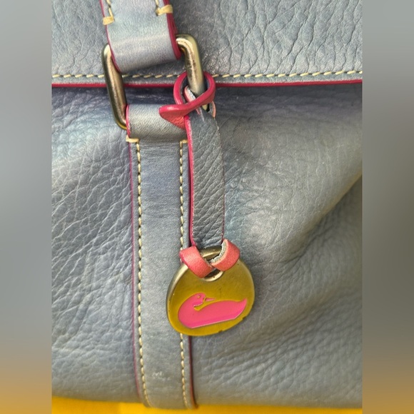 Dooney & Bourke Vintage Blue Leather Square Hearts Flap Purse Handbag Y2K - Picture 7 of 16